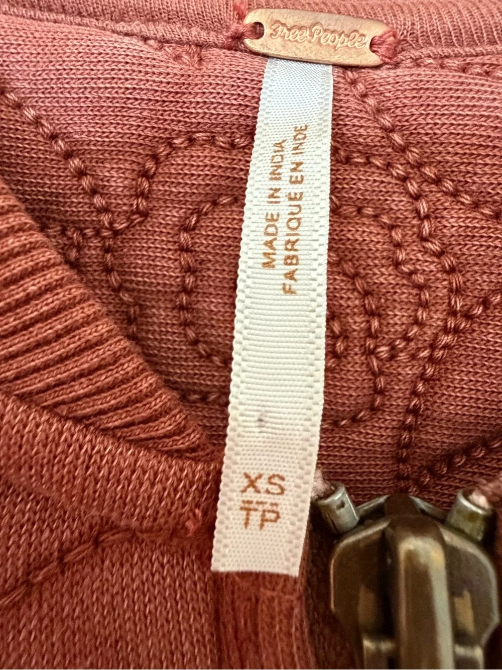 NWOT Free People Rose Zip Up Sweatshirt in Cinnamon Stick